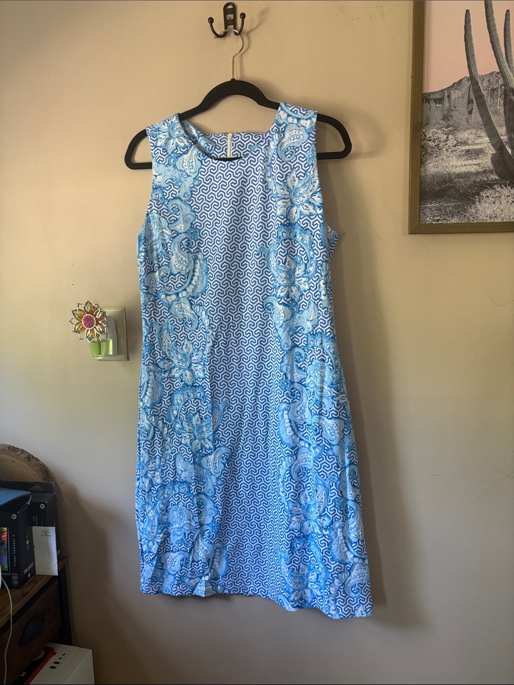 J. McLaughlin Blue & White Sofia Shift Dress in Catalina Cloth Size Large
